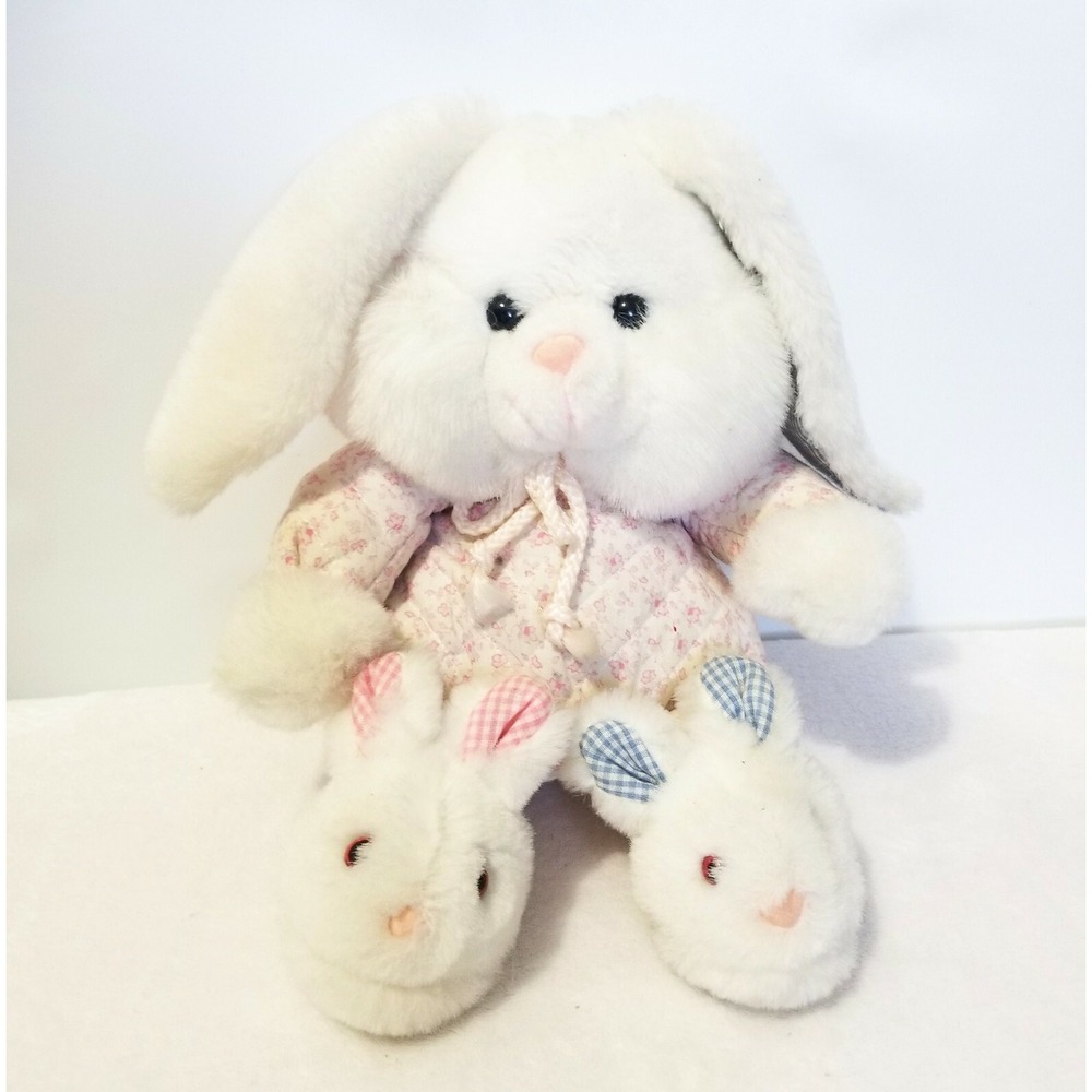 Vintage World of Smile Bunny Rabbit Plush Stuffed Plaid Quilted 1988 Easter Flaw